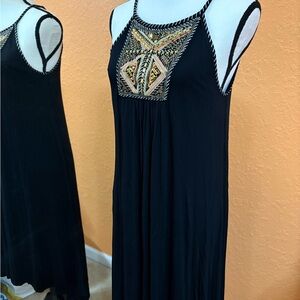 INC International Concepts Black Maxi Dress with Gold Embroidery